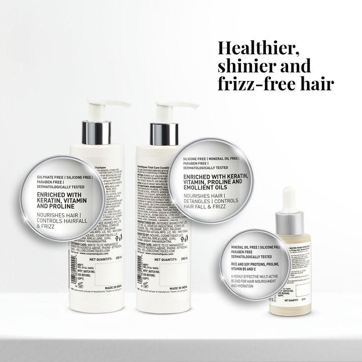 Hair care shampoo, conditioner, and serum detailed directions