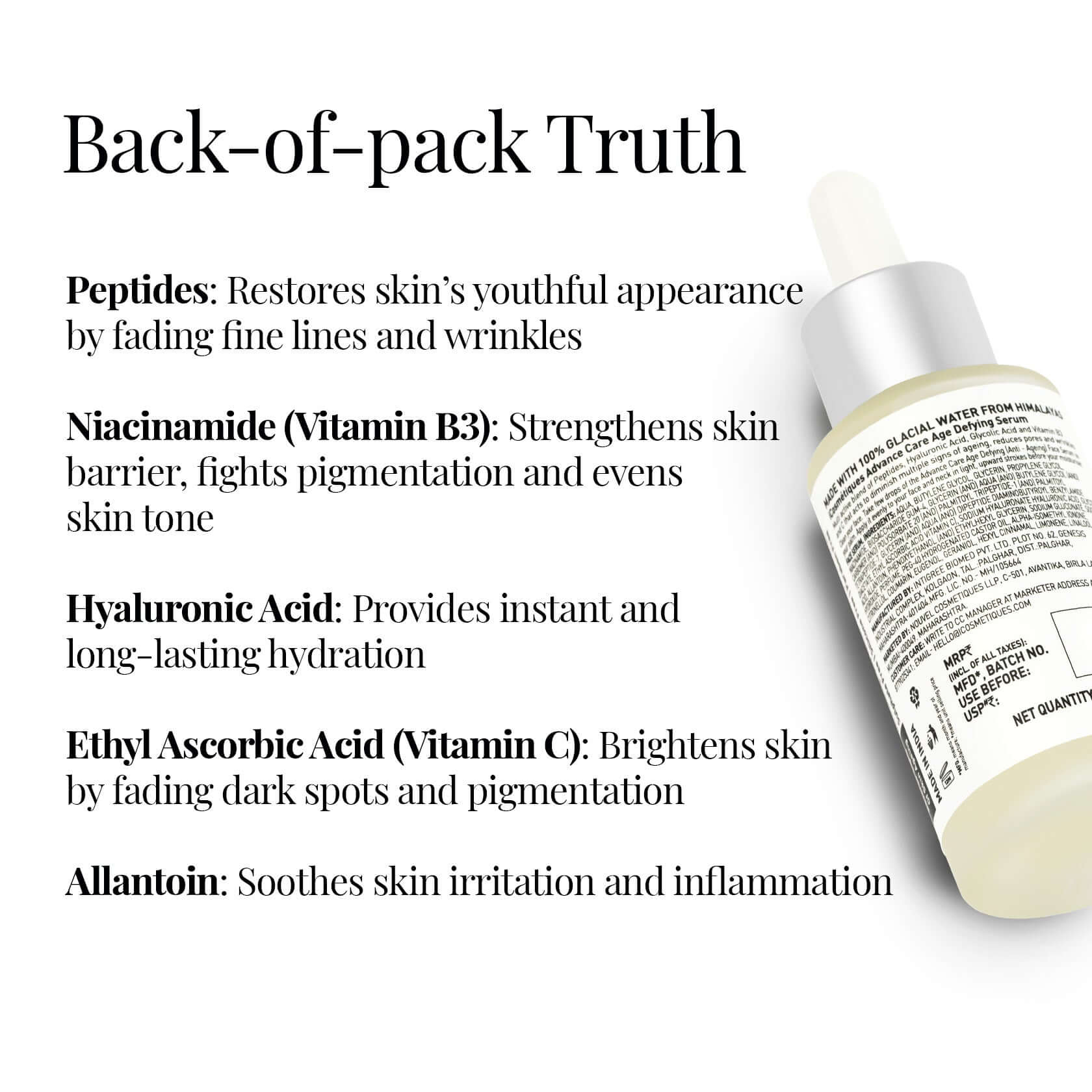 Age Defying Serum back of pack label