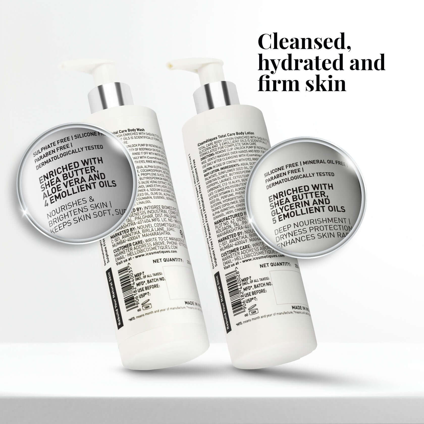 Body care set back label with details