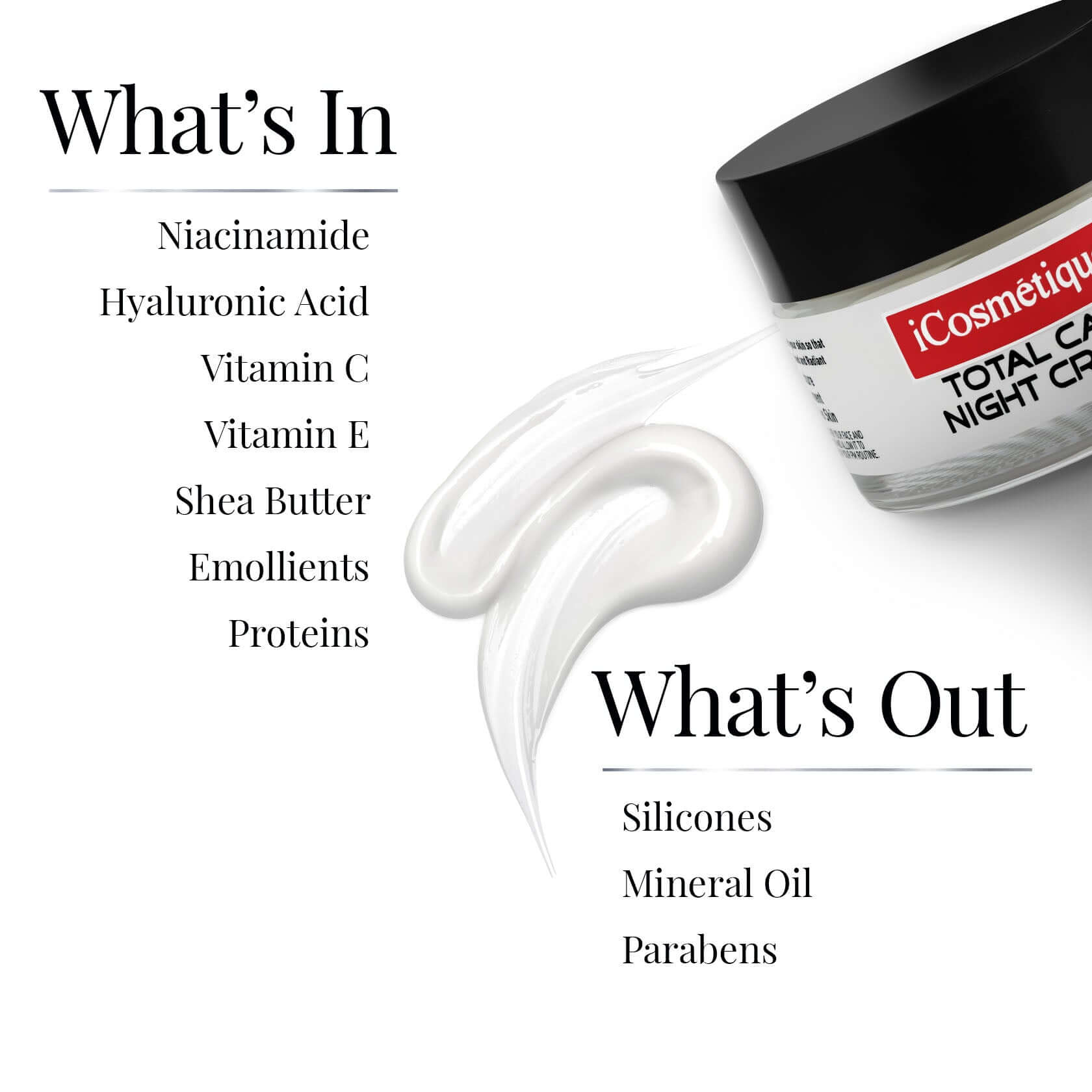 Night cream ingredients and formulation details