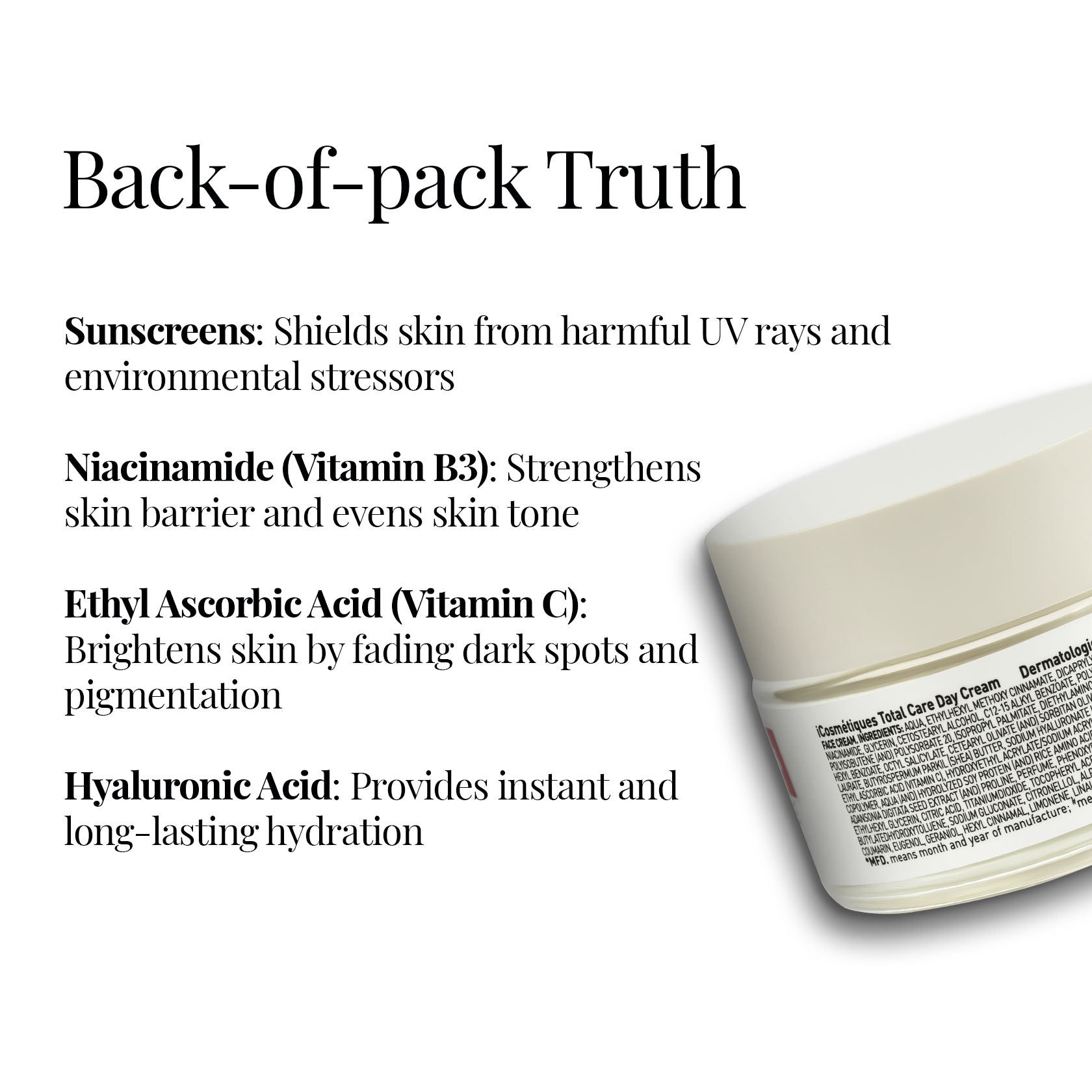 Day cream back of pack showing product details and benefits