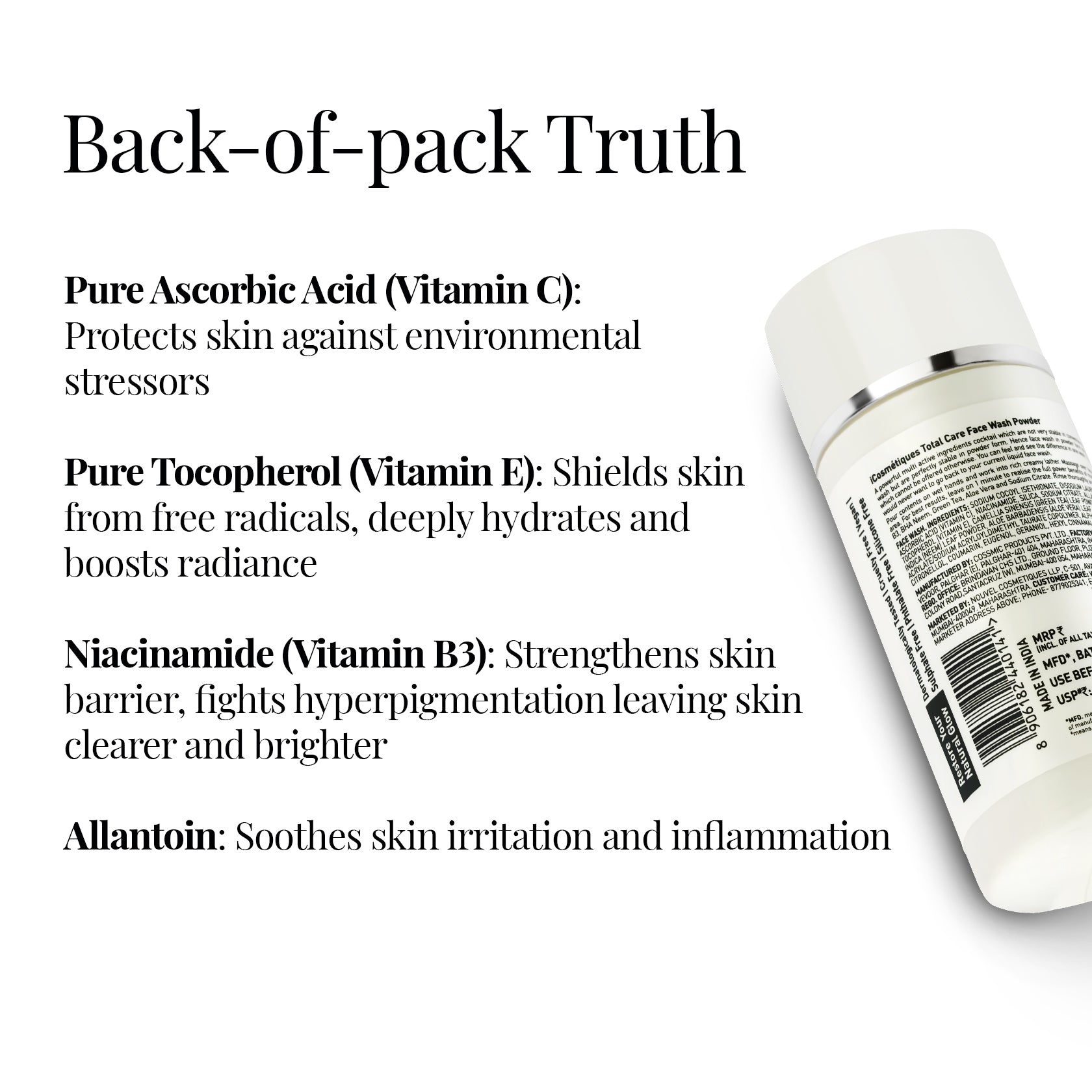 Face wash powder back label