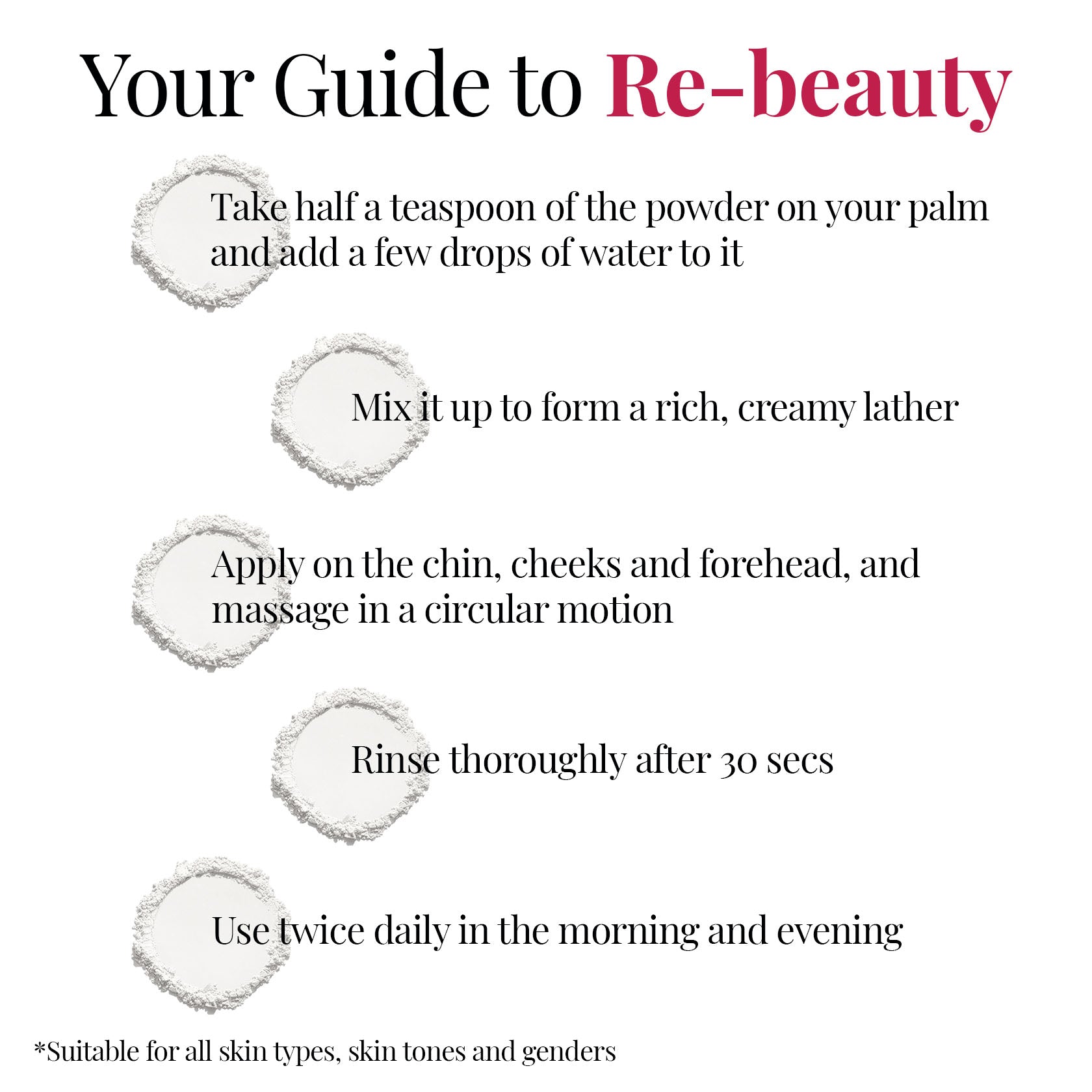 Face wash powder application guide